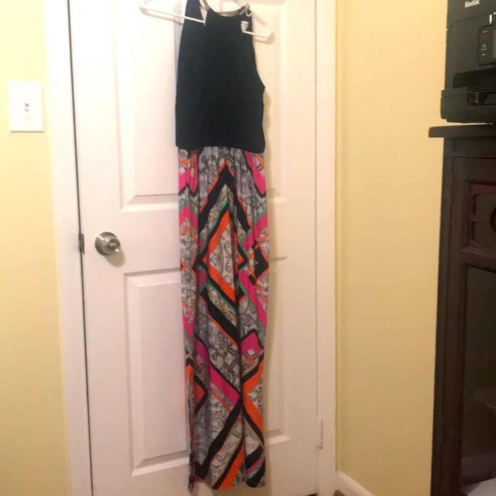 High-neck, halter top maxi dress